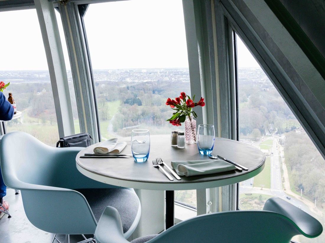 Set table with a view over the Brussels skyline
